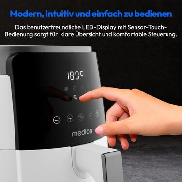 Аерофритюрниця MEDION P40 L 4,7 л, 1500 Вт, біла, антипригарне покриття, таймер, до 200°C, для приготування без олії