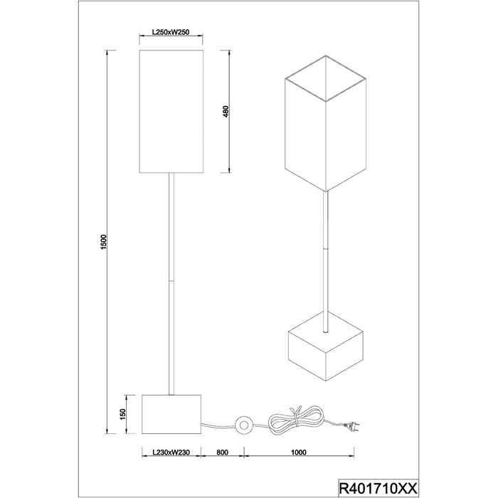 Торшер Reality Leuchten Woody R40171080, метал чорний матовий, дерев'яна основа, текстильний абажур чорний/золотий, без лампочки E27, 25x25 см