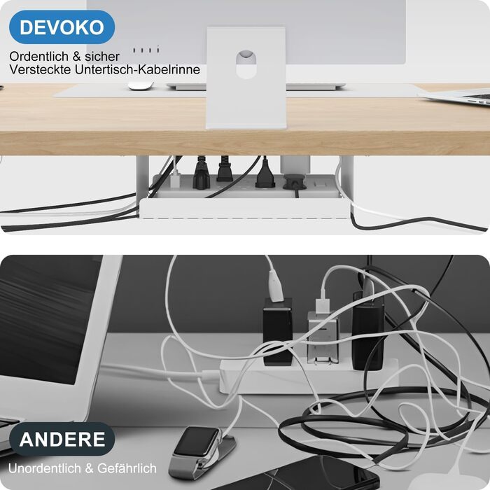 Ергономічний електричний стіл Devoko з регулюванням висоти, 160x80 см, дубовий з білим, з кабель-менеджментом