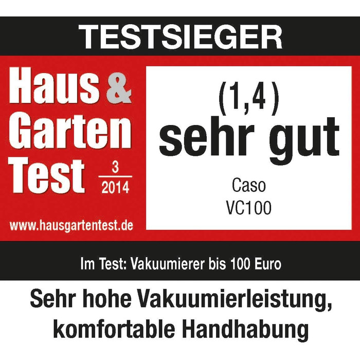 Вакуумний пакувальник CASO VC100 - професійний вакууматор для харчових продуктів, подвійна запайка 30 см, переможець тесту Haus & Garten