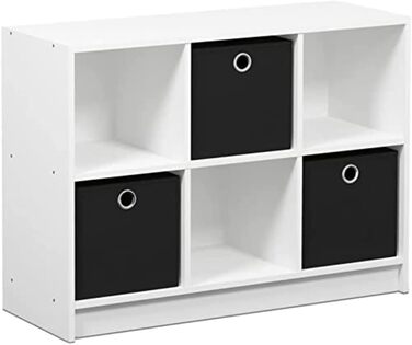 Furinno базова книжкова шафа з 6 полицями та 3 висувними ящиками, дерево, біло-чорна, 30,2x30,2x59,9 см