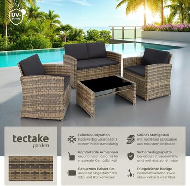 Комплект садових меблів tectake Lounge з поліротангу, 12-елементний набір для саду та балкона, вуличний диван, крісла та стіл на 4 особи, натуральний/темно-сірий, стійкий до погодних умов
