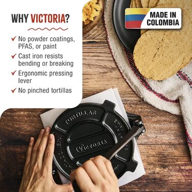 Чавунна форма-прес для тортильї та роті VICTORIA, 17 см, чорна, виробництво Колумбія