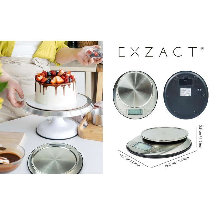 Електронні кухонні ваги Exzact EX4362 з великою індикацією, функцією вимірювання рідини, авто-нуль і тара, до 5 кг