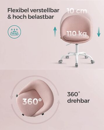 Крісло SONGMICS для офісу та дому, крісло для макіяжу, регульоване по висоті, з м'якою оббивкою, для робочого кабінету або спальні, кремово-біле (пастельно-рожеве, Sherpa-тканина)