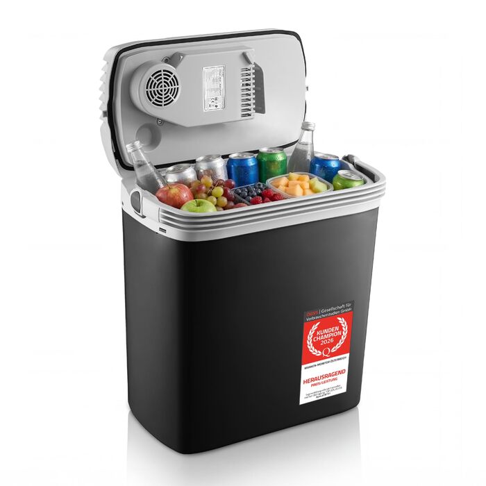 Автомобільний холодильник/термос First Austria 24L з USB-C PD 3.0 (52W) - для авто та кемпінгу, чорний/сірий
