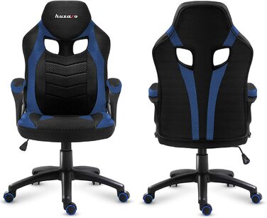 Геймерське крісло Huzaro Force 2.5 Blue Mesh, ергономічне, тканинне, чорне-синє, для комп'ютера, офісу, з регулюванням висоти та гойдалкою, навантаження до 140 кг
