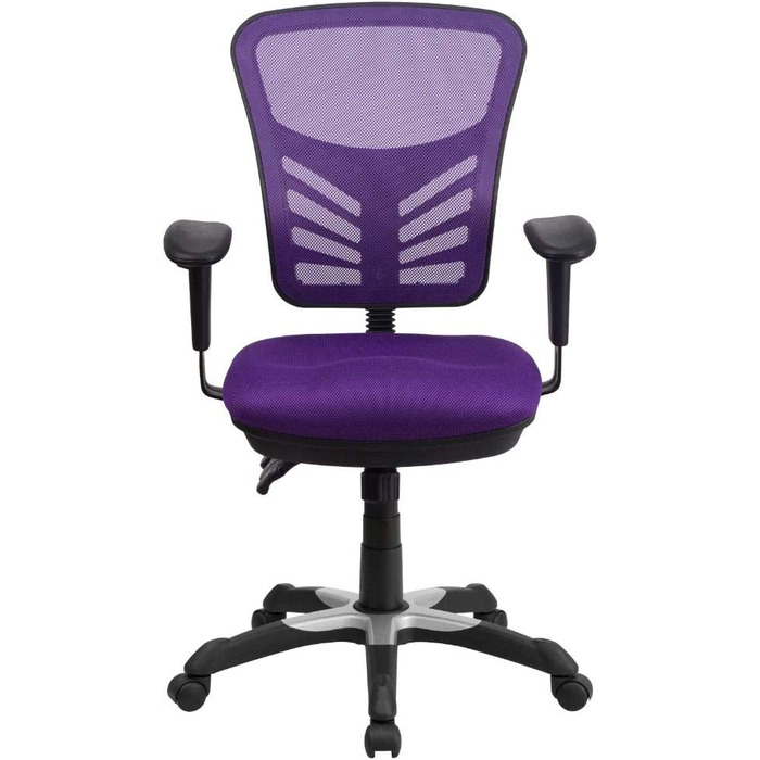 Ергономічне офісне крісло Flash Furniture з сітчастою спинкою, анатомічним та регульованим по висоті сидінням, 3 важелями керування, фіолетове