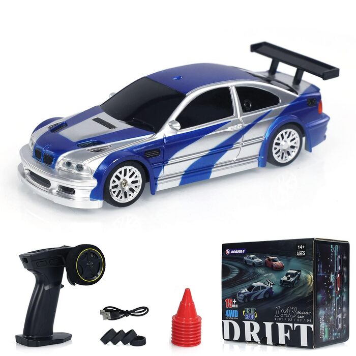 RC Автомобіль 1/43 Масштаб Готовий до Гонок Дрифт 4WD з Пультом, Світлодіодне Підсвічування, Синій