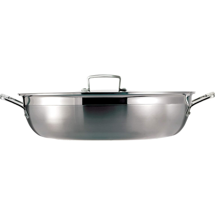 Сковорода Le Creuset з кришкою, 30 см, нержавіюча сталь, для всіх типів плит (індукція, духовка), срібна