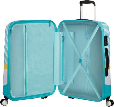 Валіза American Tourister Wavebreaker Disney Mickey Blue Kiss, 67 см, 64 л, багатобарвна, на колесах-спінерах