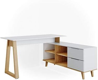 Письмовий стіл Vicco Nautica білий/дуб, 138x60 см з висувними ящиками XXL