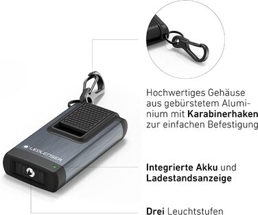 Ліхтар-брелок Ledlenser K4R, 120 люмен, 25 м, акумуляторний, USB зарядка, сірий