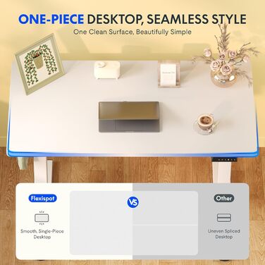 Регульований по висоті офісний стіл FlexiSpot Basic 100x60 см, білий - з кабель-менеджментом, гачком, цілісна стільниця, для дому та офісу