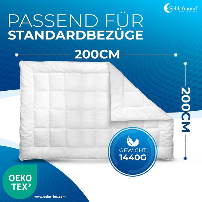 Всесезонна ковдра Schlafmond Medicus Clean 200x200 см, гіпоалергенна з терморегуляцією, бавовняна стібана ковдра, Made in Germany