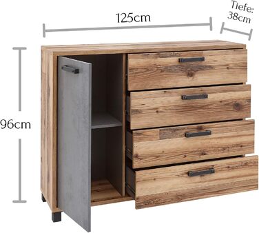 Комод Stella Trading DOVER для спальні, альпійський стиль, бетон, 125x96x38 см – сучасна тумба для зберігання