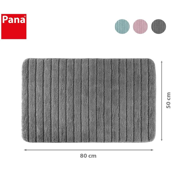 PANA М'який килимок для ванної з мікрофібри, 50x80 см, антрацит, нековзкий, праний, смугастий дизайн