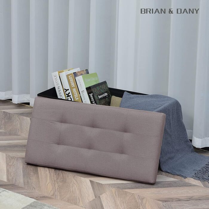 Складаний пуф-скриня BRIAN & DANY з лляною оббивкою, коричневий, 76x38x38 см, з місцем для зберігання