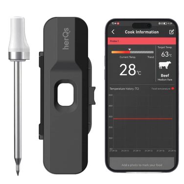 HerQs Pin Probe – бездротовий Bluetooth термометр для м'яса до 500°C, для гриля, духовки, сковороди, аерофритюрниці та Sous-Vide