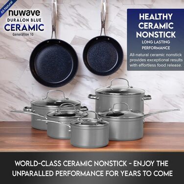Набір посуду Nuwave Healthy Duralon Blue Ceramic 12 предметів: антипригарне, стійке до подряпин, без PFAS, для індукції, склокришки