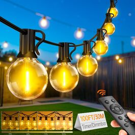 LED гірлянда вулична 30м G40, водонепроникна, теплий білий, диммер, пульт ДУ, 3 режими для саду, балкону, вечірок