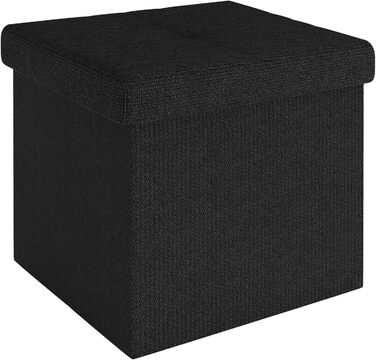 Складаний пуф INTIRILIFE 38x38x38 см, чорний, з кришкою та відсіком для зберігання, тканинний куб для сидіння та підставка для ніг
