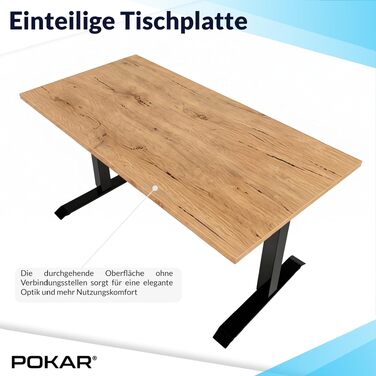 Електричний підйомний стіл POKAR 120x60 см, регульований по висоті письмовий стіл для Home Office, стільниця Golden Craft Дуб (25 мм), пам'ять, USB-C та USB-A, чорний каркас