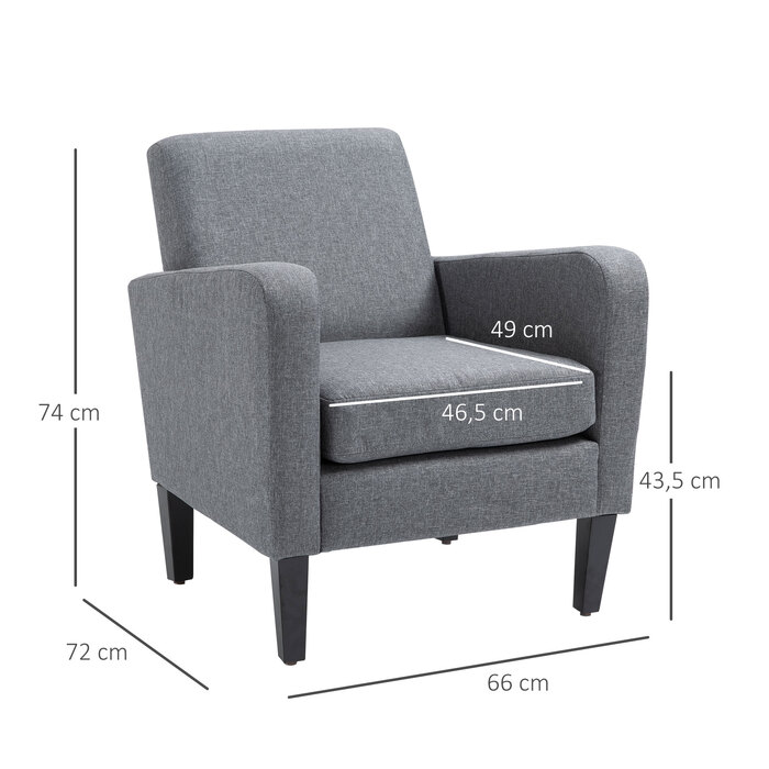 Крісло одномісне HOMCOM Recliner з м'якою оббивкою, дерев'яні ніжки, лляна тканина, світло-сірий, 66x72x74см