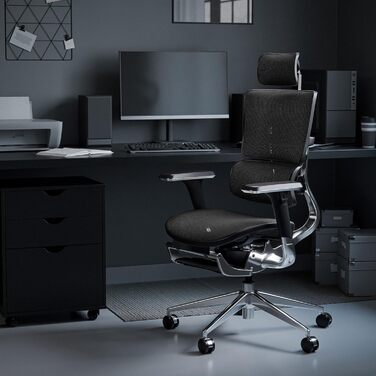 Офісне крісло Diablo V-Master ергономічне з підніжкою, 3D підлокітниками, сіткою, регульованою спинкою, підголівником та гнучкою поперековою підтримкою, чорне