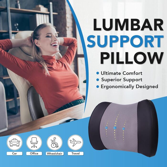 Подушка для підтримки попереку, Memory Foam, для спини, авто, офіс, крісло, інвалідний візок - чорний та сірий