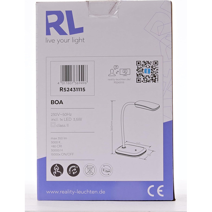 Настільна лампа Reality Leuchten Boa, акрилова, 3.5 Вт, LED, зелена