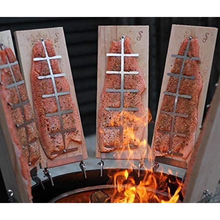 Дошка для приготування лосося Flammlachs з бука, широка, для вогнища та жаровні, з надійним тримачем з нержавіючої сталі, безпечна для копчення
