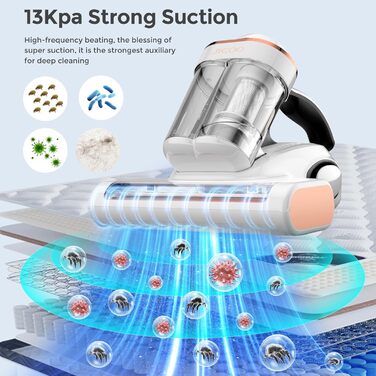 Пилосос для пилових кліщів JIGOO J300 з сенсором, UV-лампою та LED-індикатором, 500 Вт, для алергіків, видаляє 99,9% алергенів з матраців, ліжок і диванів