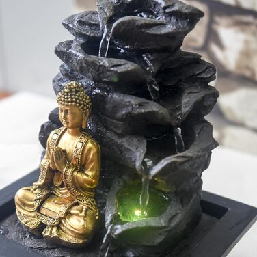 Штучний фонтан для саду Zen Light Shira - чорний, з LED-підсвіткою та насосом, з штучного каміння