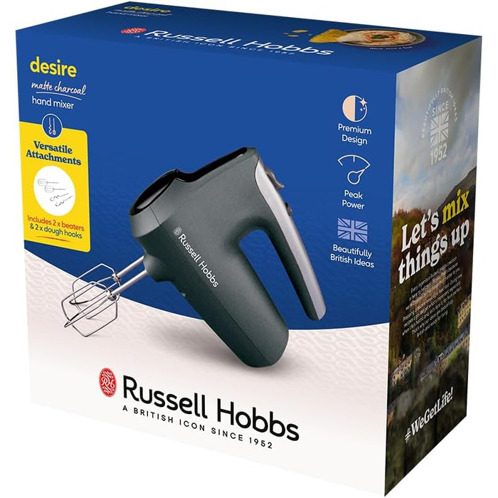 Міксер ручний Russell Hobbs Desire Red 350W з насадками для тіста та збивання, 5 швидкостей + імпульс