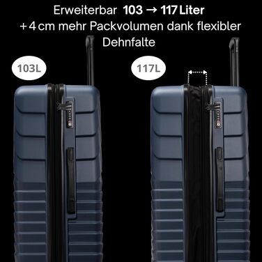 Набір валіз Hartschalenkoffer (XL+M) Navy: велика розширена місткість 100-117Л, TSA замок, 8 коліс 360°, телескопічна ручка