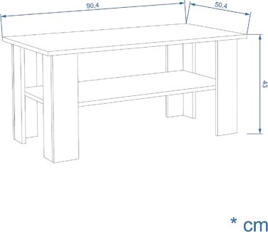 Стіл журнальний KOMTO Vienna бетон, дерев'яний, 90x50x43 см, сучасний стіл для вітальні, кофейний стіл, приставний столик