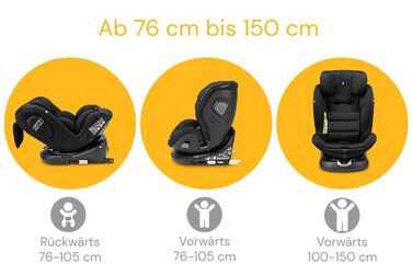 Дитяче автокрісло Osann Swift360 S i-Size, 360° поворотне, реверсивне, для дітей 76-150 см, чорне