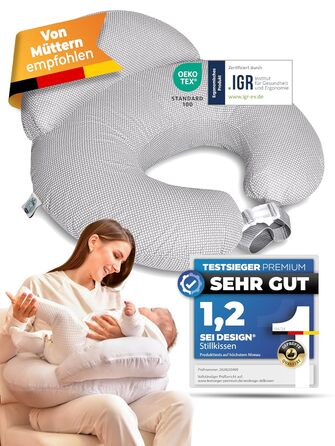 Подушка для годування і вагітних Comfortcuddle з регульованим поясом, безпекова подушка для мами і дитини, сірий з горошком, 60x72x16 см