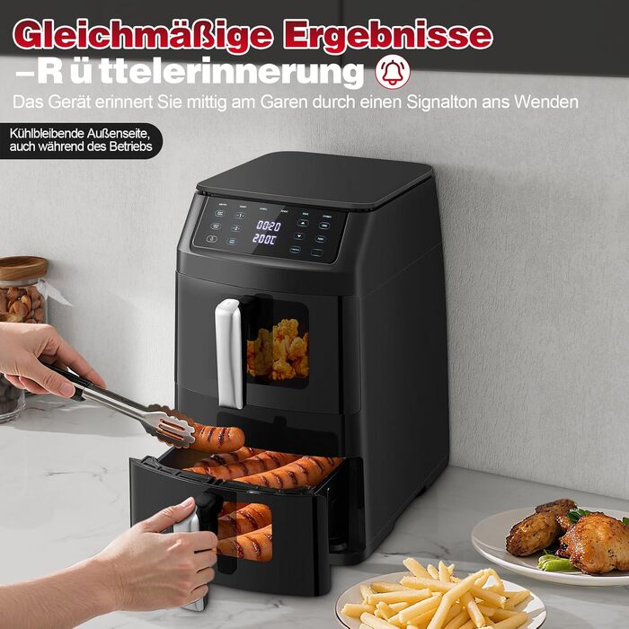Вертикальна аерофритюрниця TopStrong з двома камерами 11л, 2500W, з вікном перегляду та 6 функціями приготування, чорна