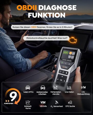 Пусковий пристрій YaberAuto Jump Starter 7000A з OBD2 діагностикою та тестером акумулятора, Powerbank 16800mAh для бензинових та дизельних авто (до 10л), з LED-ліхтарем