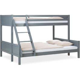 Дитяче двоярусне ліжко Homestyle4u 1898 для 2 дітей 90x200 і 140x200, біле, дерев'яний каркас з сосни, з ламелями, без матраца
