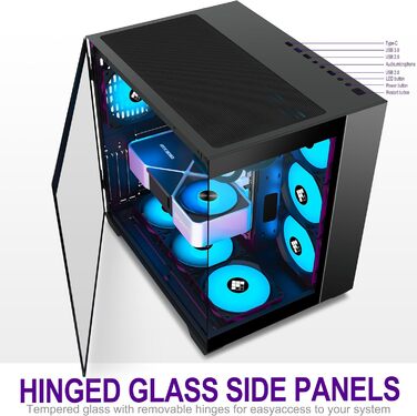 Ігровий корпус FOIFKIN F600 ATX Mid-Tower, 6 ARGB PWM вентиляторів, 270° панорамне скло, USB Type-C, чорний