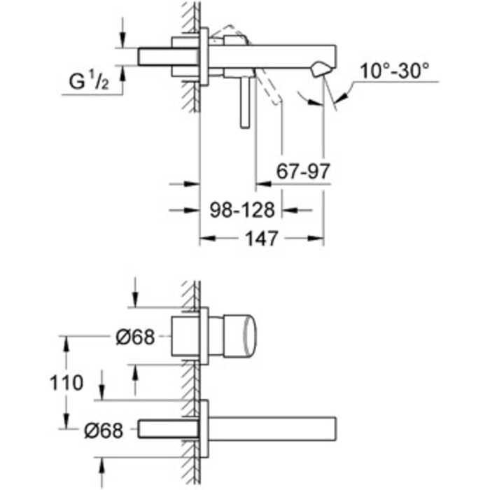 Змішувач для раковини GROHE Concetto одноручкий, з QuickFix, хромований (23739002) - для накладних раковин, винос 147 мм