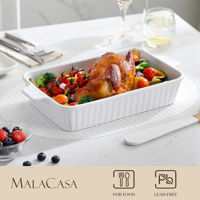 Керамічна форма для запікання MALACASA Bake.Bake, 37,5 см, 3 л, велика, прямокутна, для лазаньї, тірамісу, запіканок, 4-6 осіб, синя