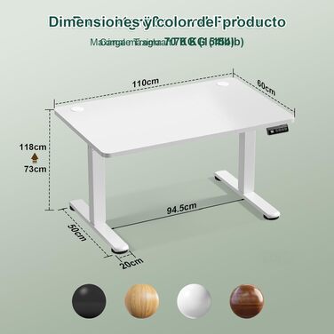 Електричний регульований стіл JUMMICO Standing Desk 110x60 см, білий - з функцією пам'яті