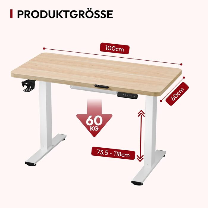 Регульований по висоті стіл SANODESK 180x80 см – стіл для стоячої роботи, витримує до 80 кг, тихий та швидкий, для дому та офісу (Акація)