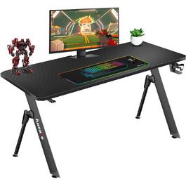 Геймерський кутовий стіл Huzaro Hero 2.8 XXL, чорний, 140x60 см, карбонова стільниця, для комп'ютера та офісу, з кабель-кліпсами