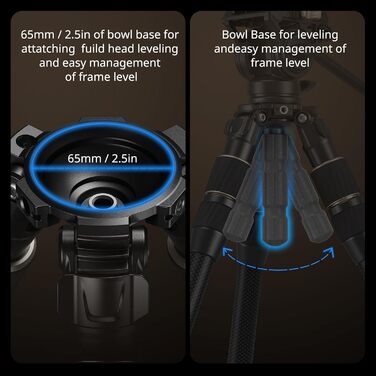 SMALLRIG FT-S303 штатив із вуглецевого волокна, 140 см, професійний відеоштатив із швидким регулюванням висоти, 65 мм чаша, вантажопідйомність 15 кг для DSLR, камер, відеокамер