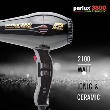 Фен Parlux 3800 Ecofriendly чорний, професійний, енергозберігаючий